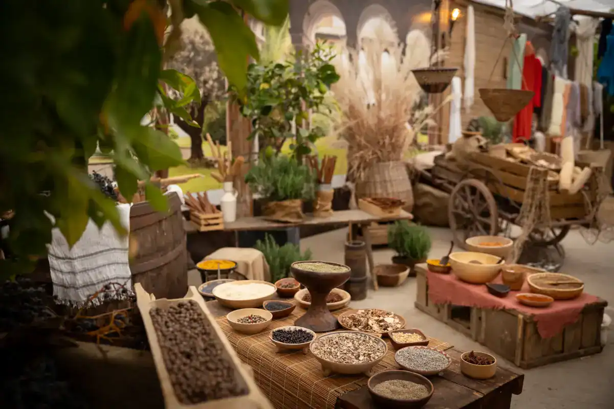 Vielfalt an getrockneten Kräutern und Gewürzen im Ostergarten Stuttgart.